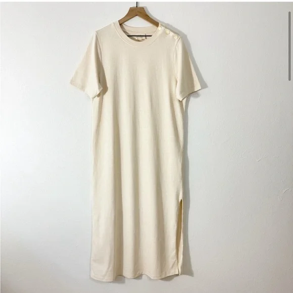Sezane Emy Dress in Cream Button Shoulder 100% Organic Cotton Size XXL - Picture 2 of 10